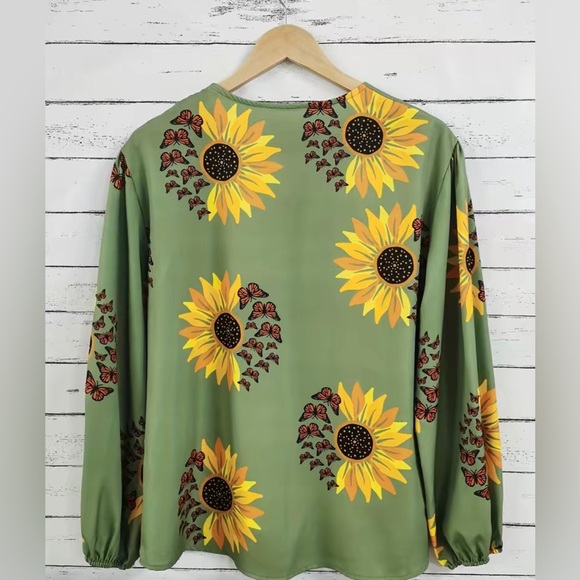 CLEARANCE NWOT Sunflower Print Button Front Shirt, Casual Long Sleeve Shirt - Picture 2 of 4
